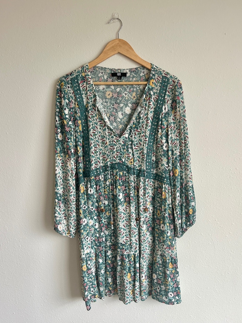 Frye Green Floral V-Neck Boho Dress
